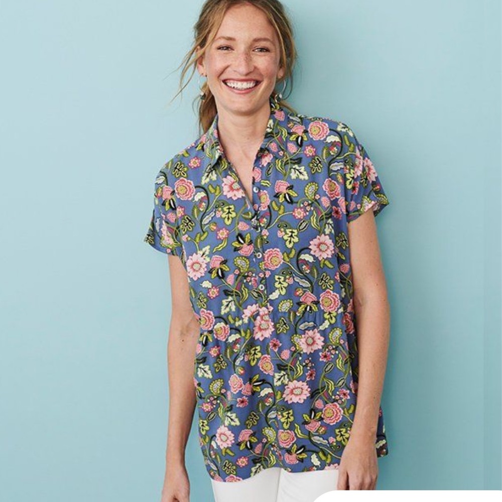NWT J. Jill floral blouse blue green pink XS new